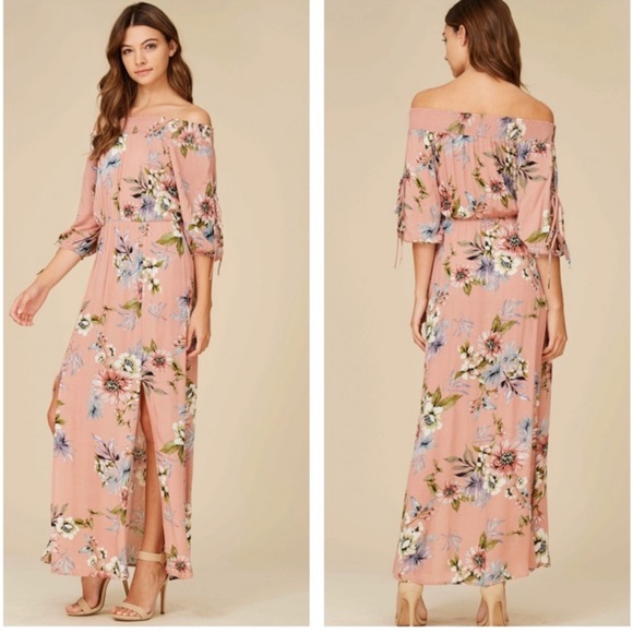 Off Shoulder Floral Print Bodycon Maxi Dress main image 1
